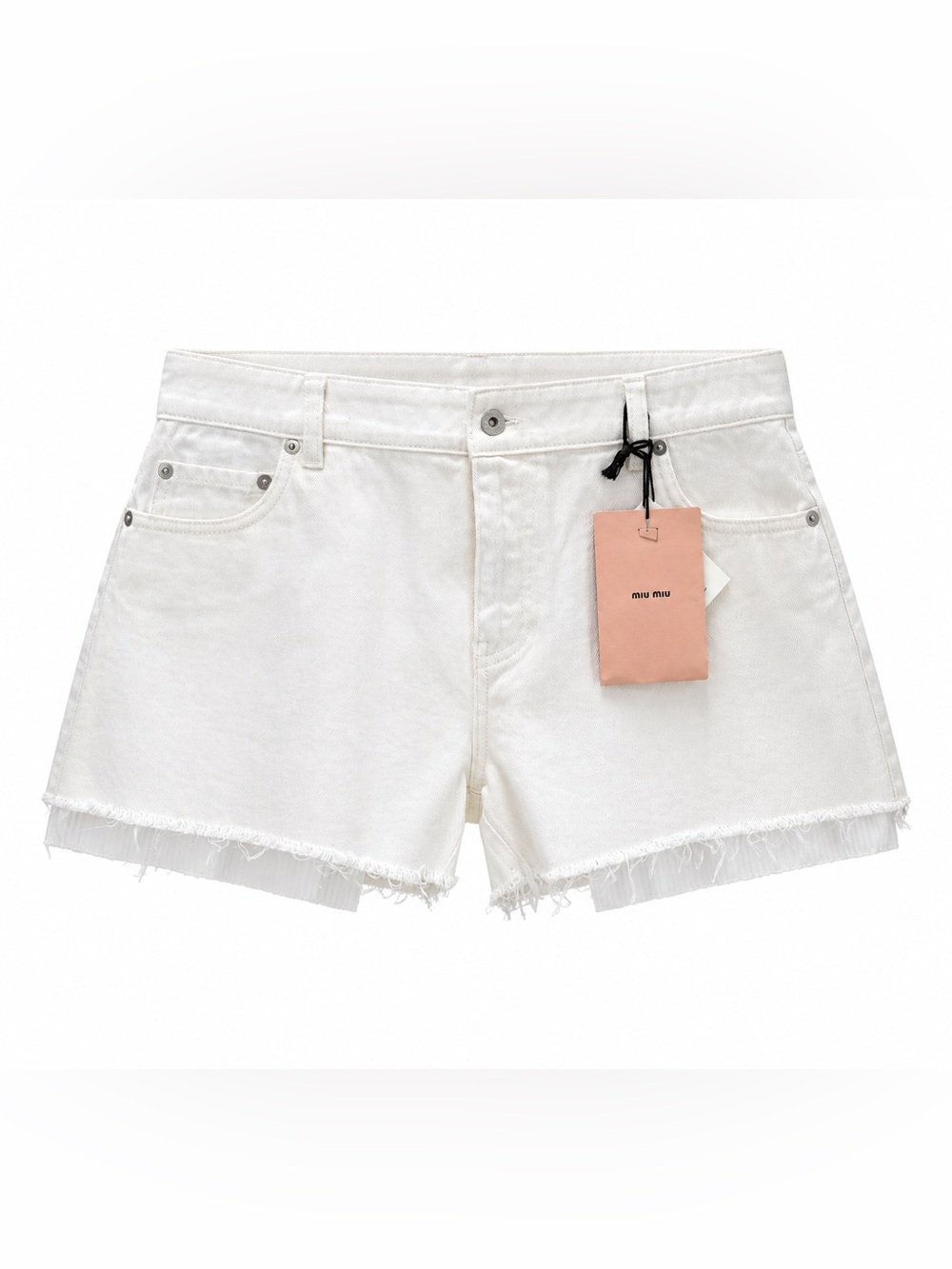 Miu Miu White Frayed Hem Denim Shorts